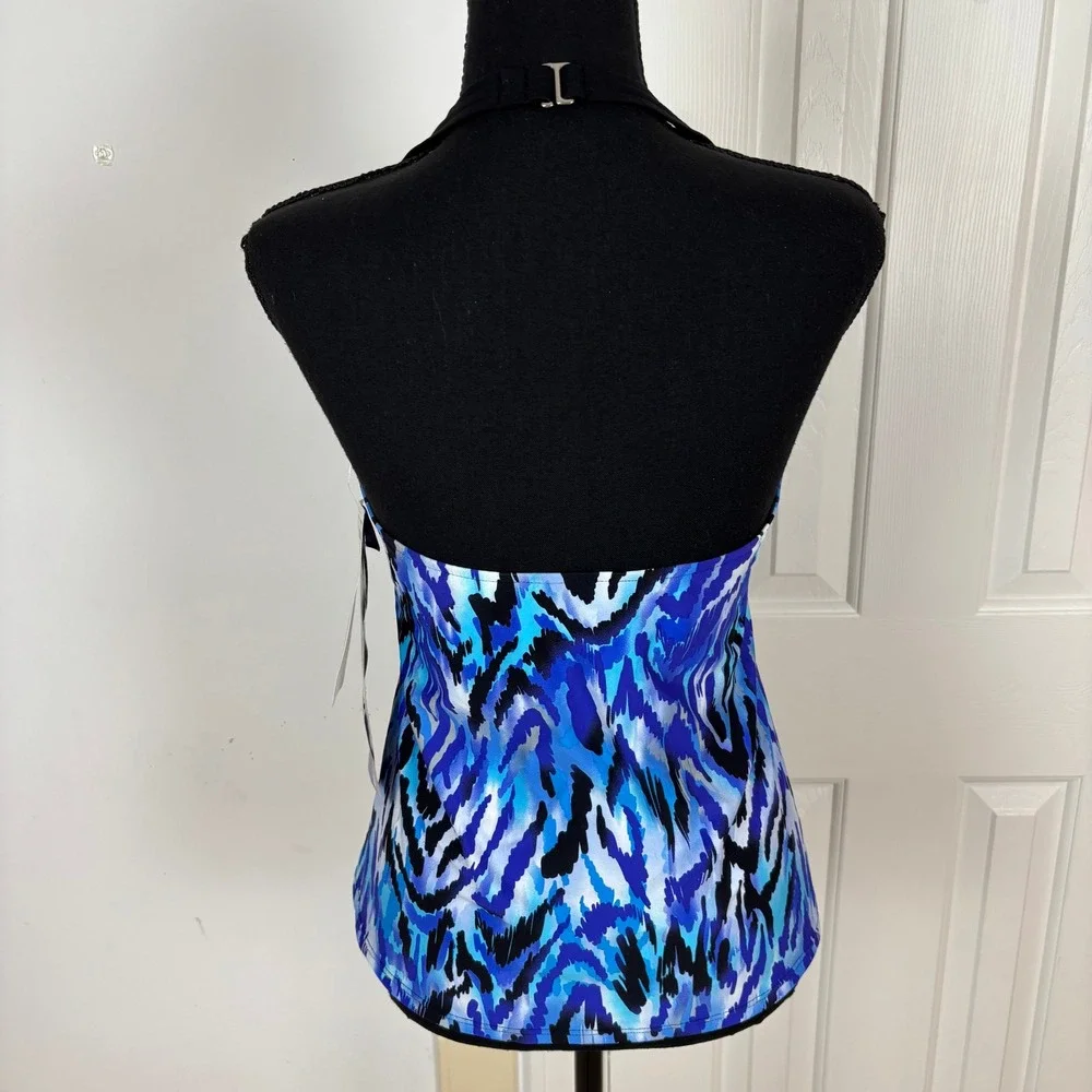 Kirkland Signature Miraclesuit Swim Tankini Top Blue Black Print Size 10‎ NWT